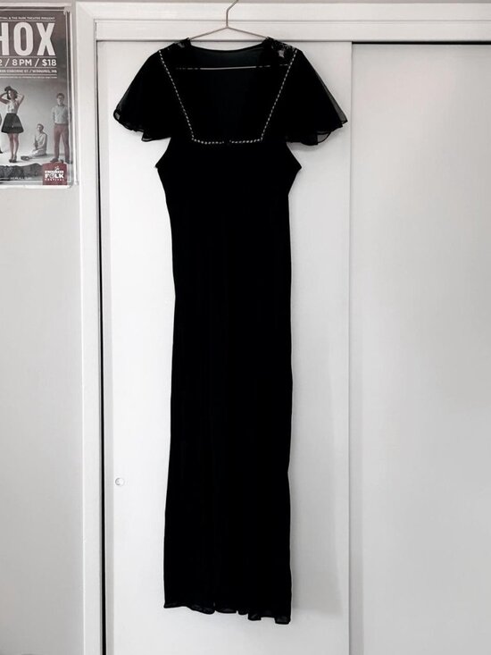 Vintage Slumber Suzy Black Floor Length Lingerie Cape/Robe - Picture 4 of 6